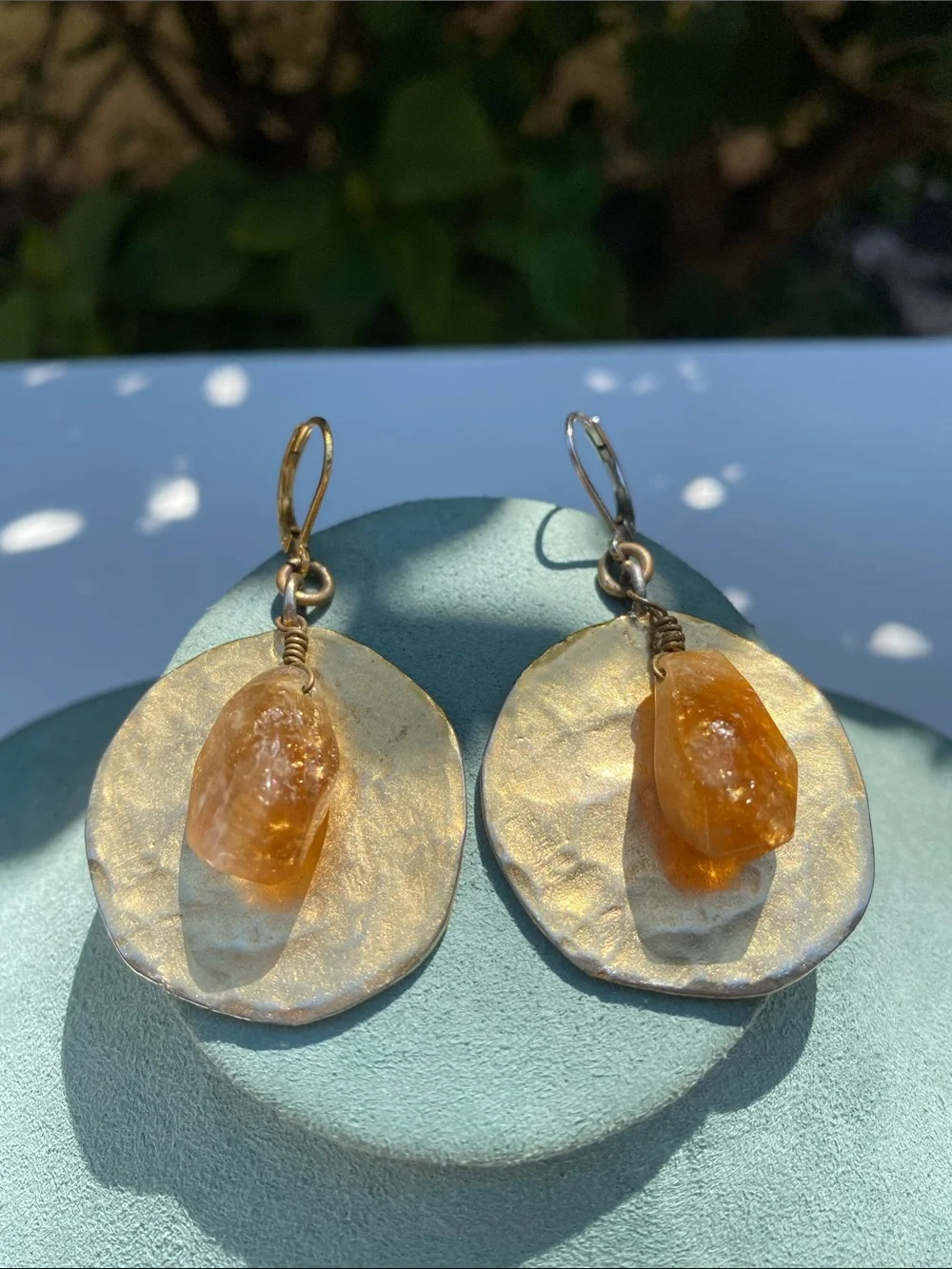 Kenneth Jay Lane Gold-Tone Disc Drop Earrings with Citrine Color Stone
